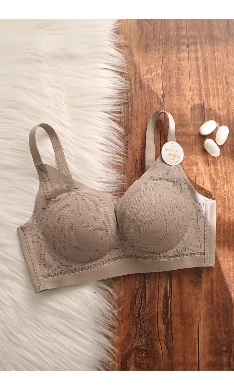 Mulberry Silk Summer Breathable Thin Comfortable Non-marking Underwear Women's Small Chest Push-up Anti-sagging Bra — feature 14