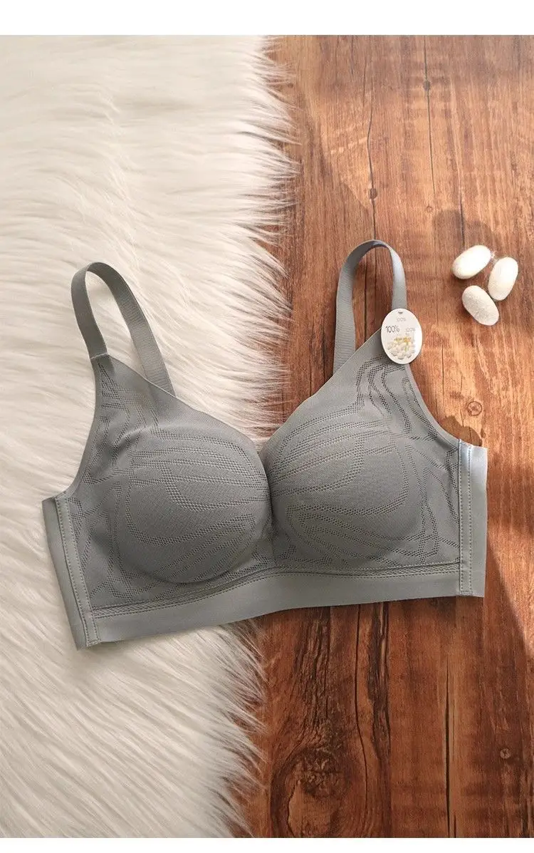 Mulberry Silk Summer Breathable Thin Comfortable Non-marking Underwear Women's Small Chest Push-up Anti-sagging Bra — feature 15