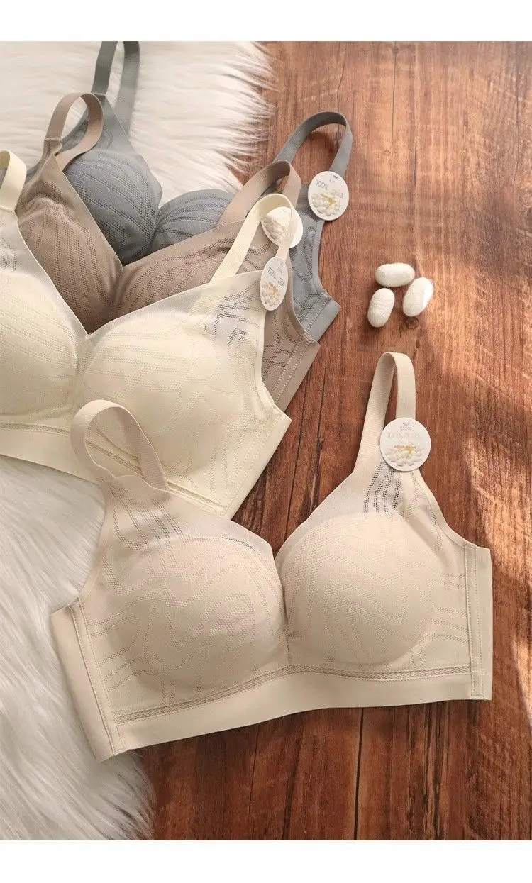 Mulberry Silk Summer Breathable Thin Comfortable Non-marking Underwear Women's Small Chest Push-up Anti-sagging Bra — feature 3