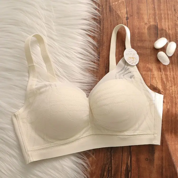 Mulberry Silk Summer Breathable Thin Comfortable Non-marking Underwear Women's Small Chest Push-up Anti-sagging Bra