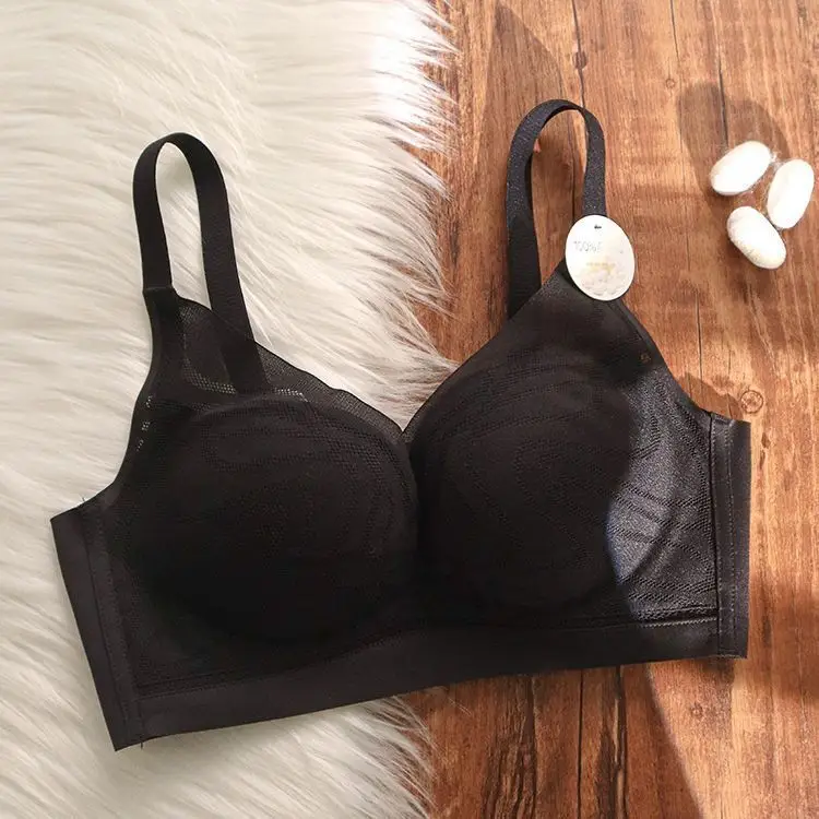 Mulberry Silk Summer Breathable Thin Comfortable Non-marking Underwear Women's Small Chest Push-up Anti-sagging Bra