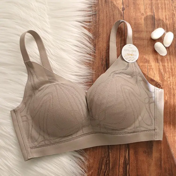 Mulberry Silk Summer Breathable Thin Comfortable Non-marking Underwear Women's Small Chest Push-up Anti-sagging Bra