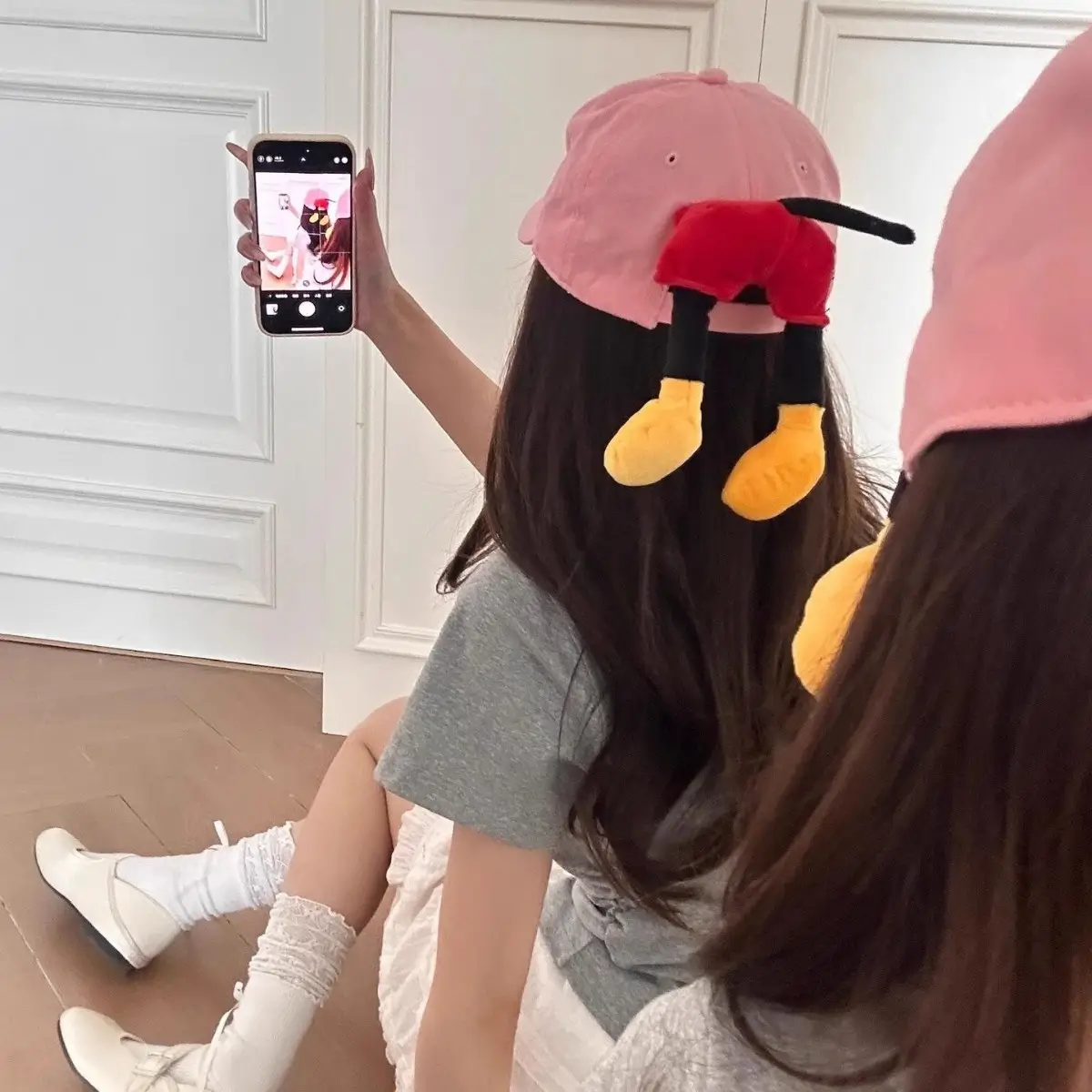 Mickey Butt Cap for Girls Pink Cartoon Face Show