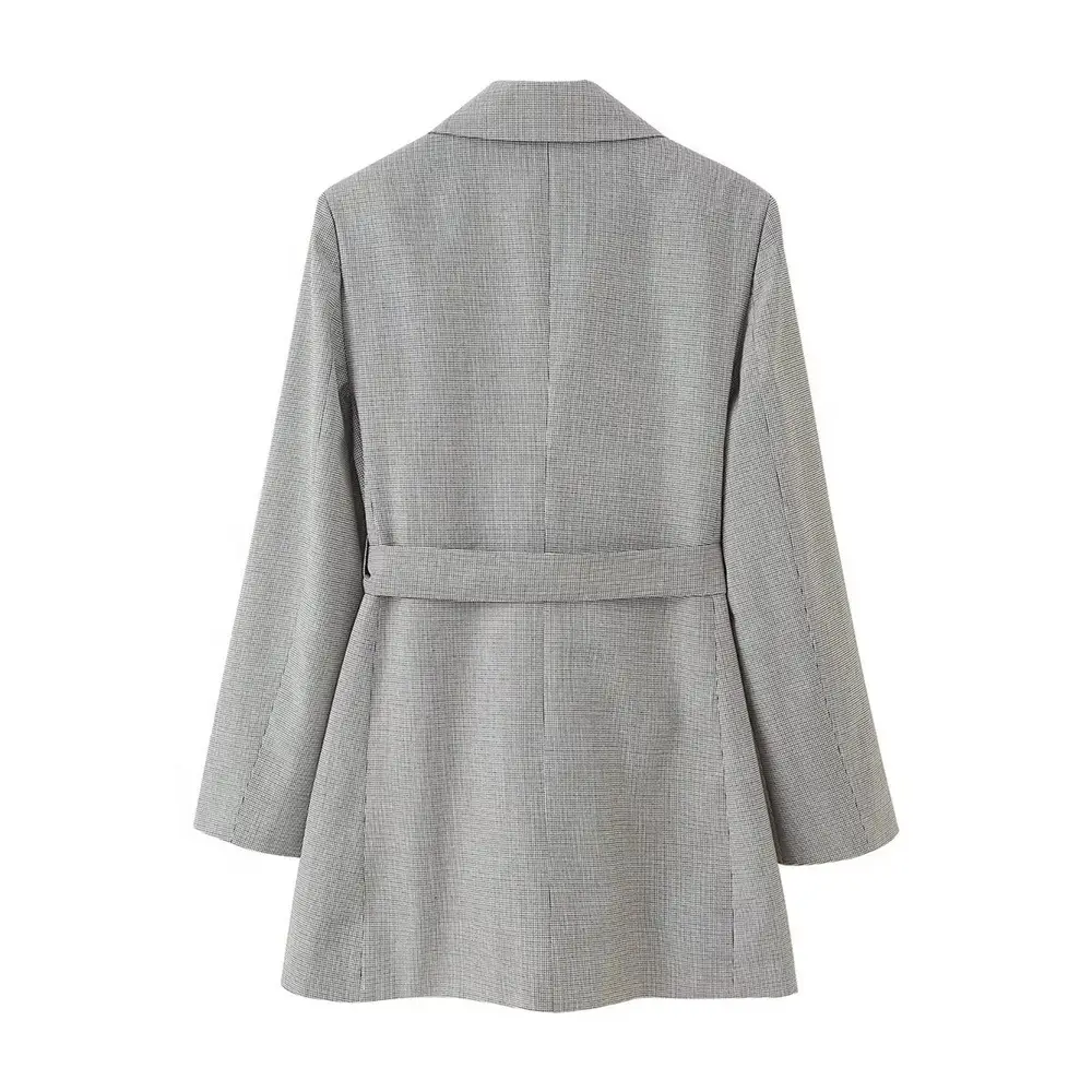 Women Belted Long Sleeve Suit Jacket Set Grey — feature 5
