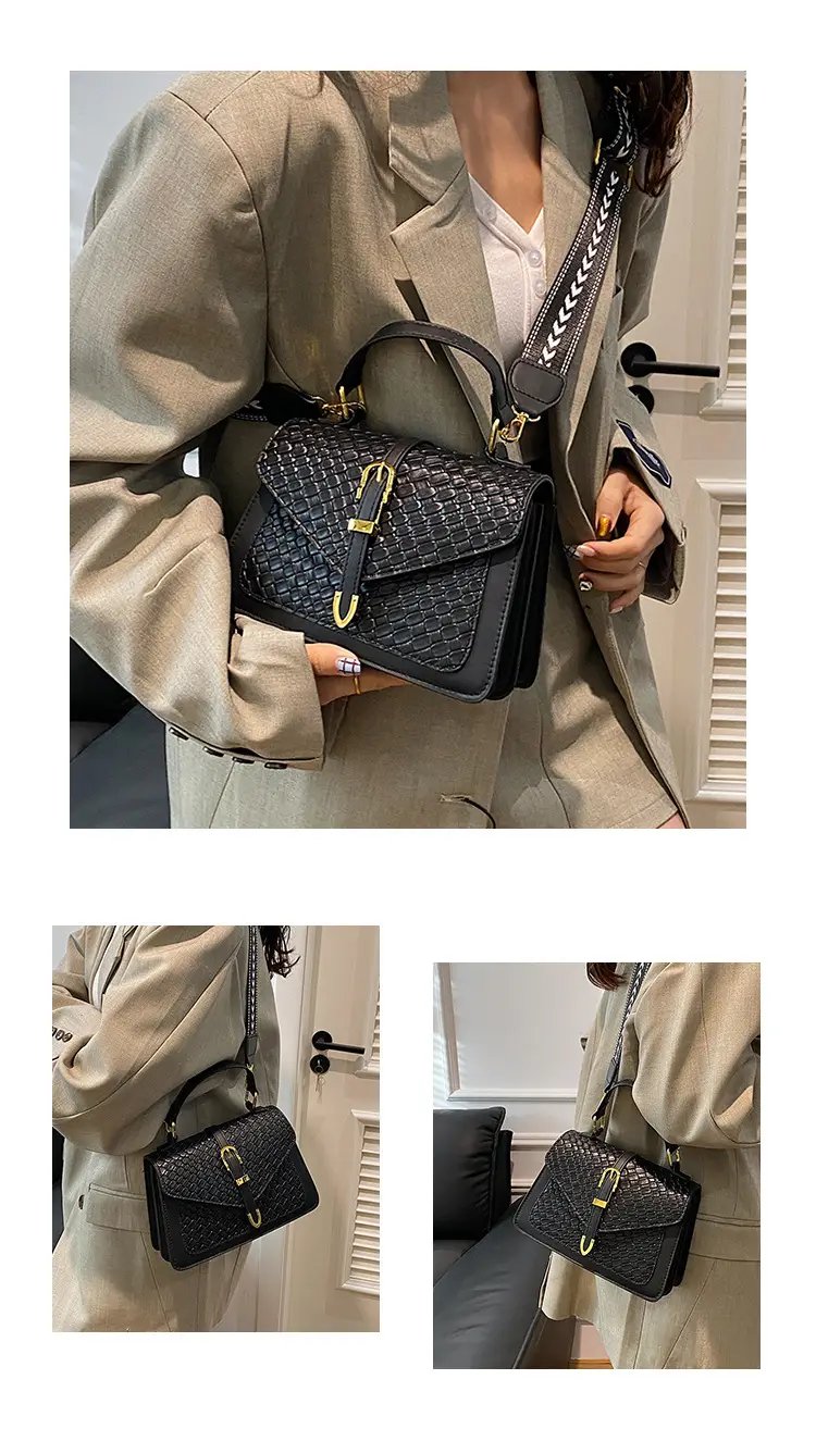 Black Embossed Woven Shoulder Bag for Women 2025 — feature 10