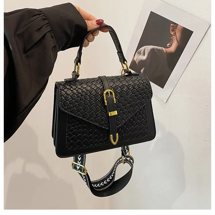 Black Embossed Woven Shoulder Bag for Women 2025 — feature 39