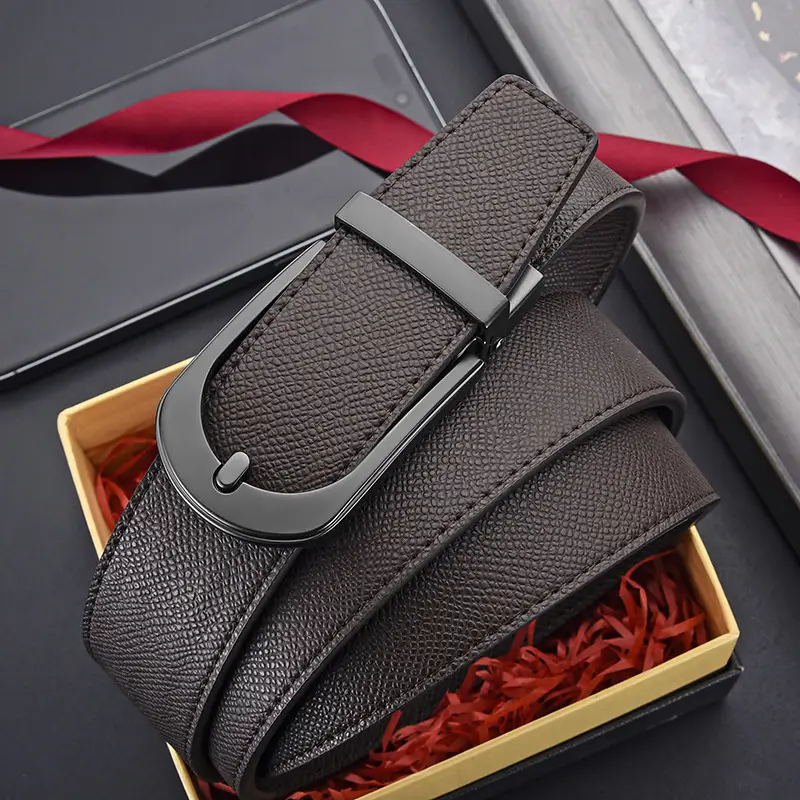 Men's Genuine Leather Pin Buckle Belt Black - Image 8