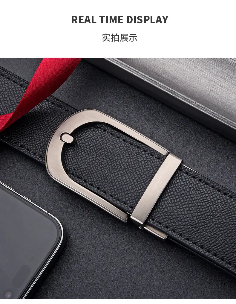 Men's Genuine Leather Pin Buckle Belt Black — feature 12