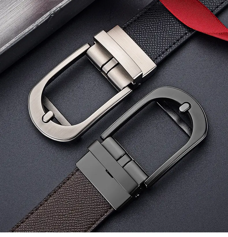 Men's Genuine Leather Pin Buckle Belt Black — feature 13