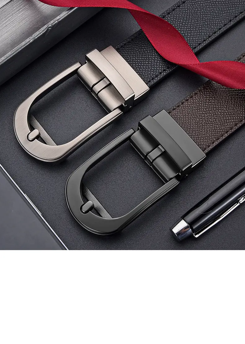 Men's Genuine Leather Pin Buckle Belt Black — feature 14