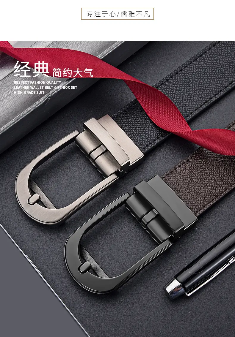 Men's Genuine Leather Pin Buckle Belt Black — feature 2