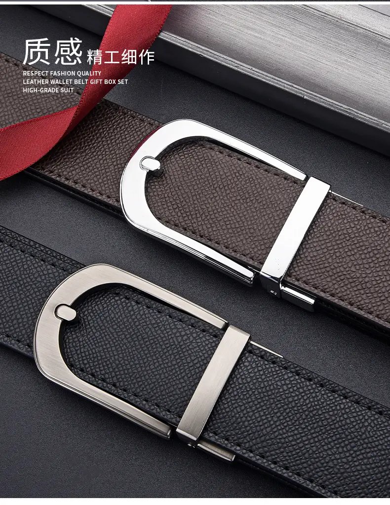 Men's Genuine Leather Pin Buckle Belt Black — feature 3