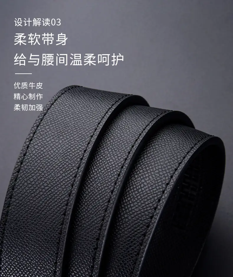 Men's Genuine Leather Pin Buckle Belt Black — feature 6