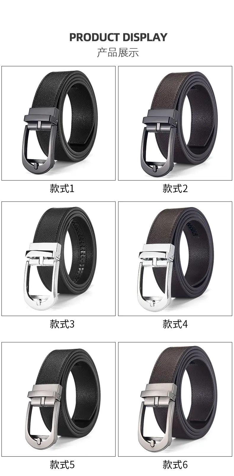 Men's Genuine Leather Pin Buckle Belt Black — feature 7