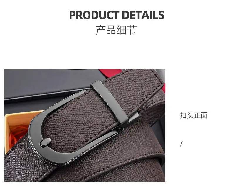 Men's Genuine Leather Pin Buckle Belt Black — feature 9