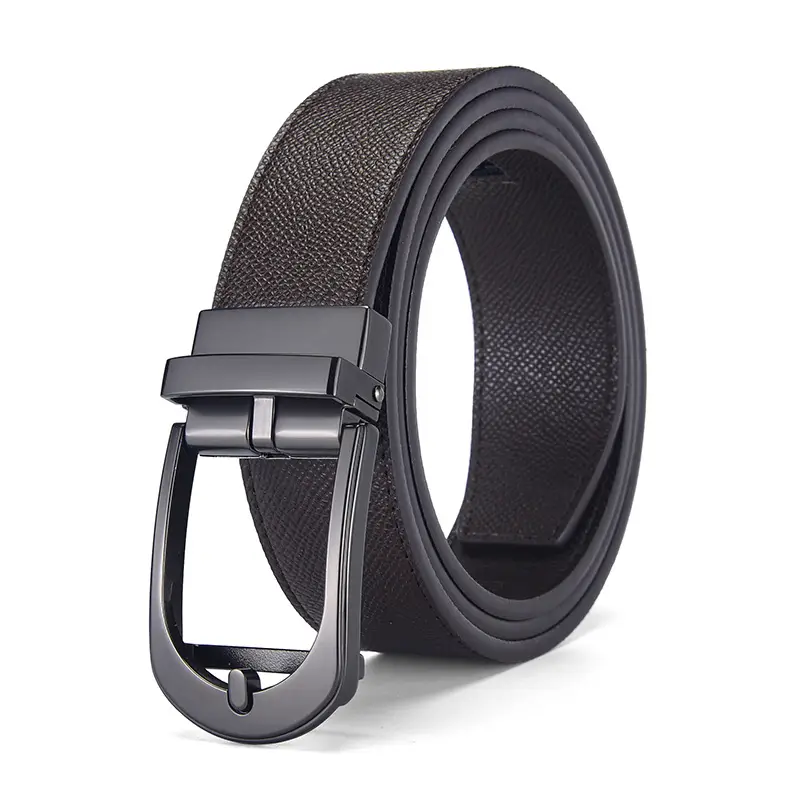 Men's Genuine Leather Pin Buckle Belt Black - Image 2