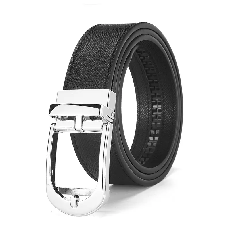 Men's Genuine Leather Pin Buckle Belt Black - Image 3