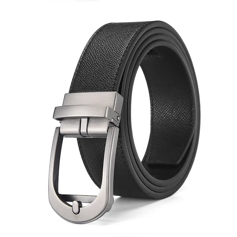 Men's Genuine Leather Pin Buckle Belt Black - Image 5