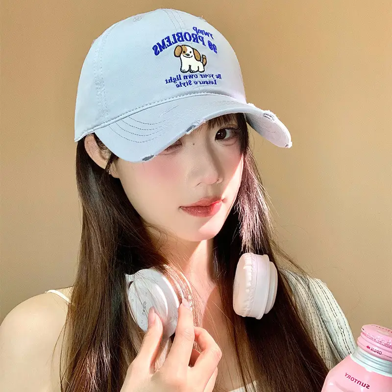 Women Poodle Embroidered White Cap with Glasses