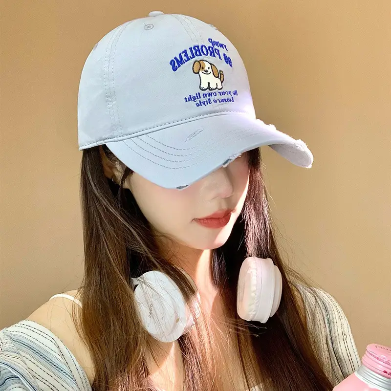 Women Poodle Embroidered White Cap with Glasses