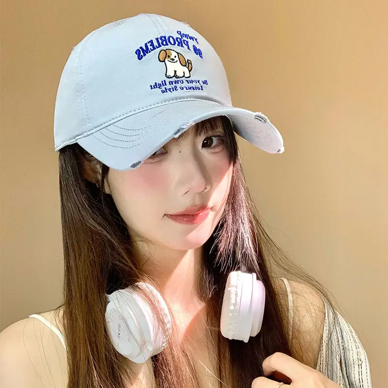Women Poodle Embroidered White Cap with Glasses