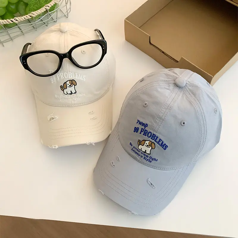 Women Poodle Embroidered White Cap with Glasses