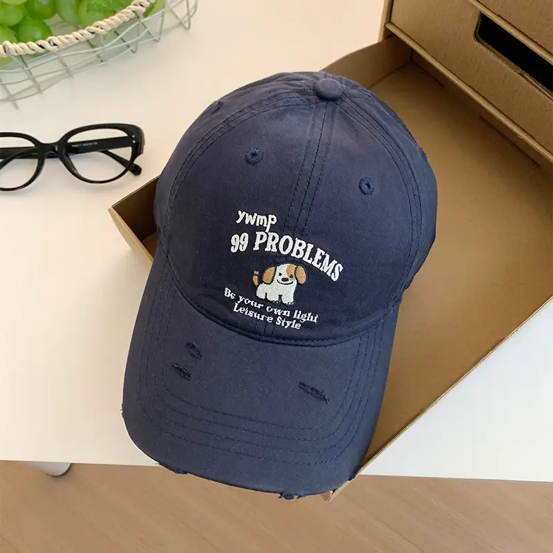Women Poodle Embroidered White Cap with Glasses