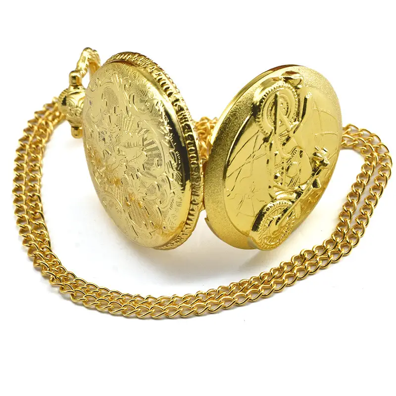 Retro Motorcycle Pocket Watch with Chain & Gold Finish — feature 7