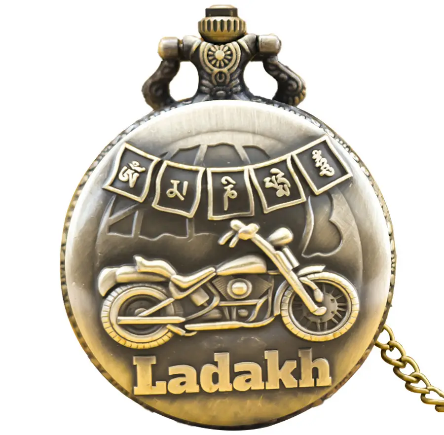 Retro Motorcycle Pocket Watch with Chain & Gold Finish - Image 3