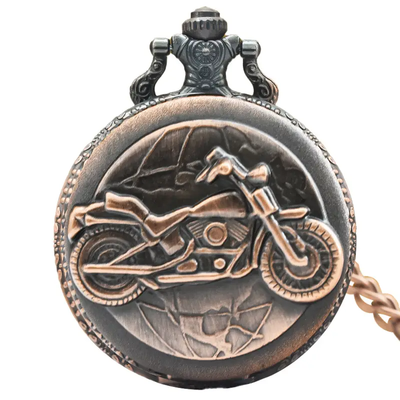 Retro Motorcycle Pocket Watch with Chain & Gold Finish - Image 5