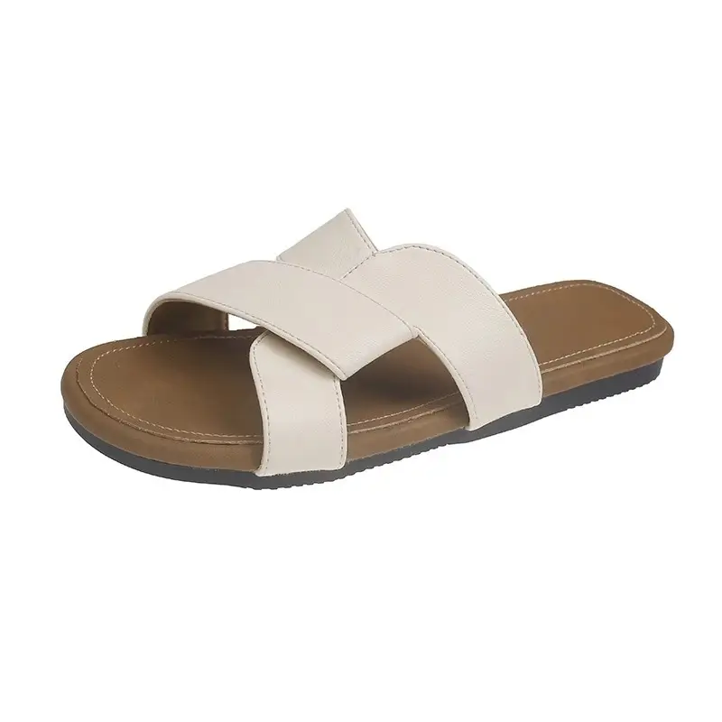 Women's White Cross Strap Flat Slippers 2025 - Image 7