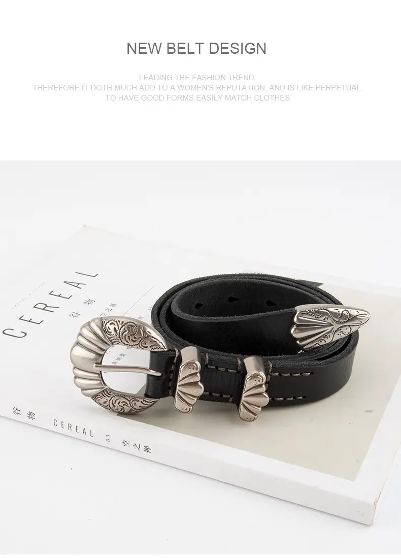 Black Cross-Buckle Belt for Women European Carved Buckle — feature 10