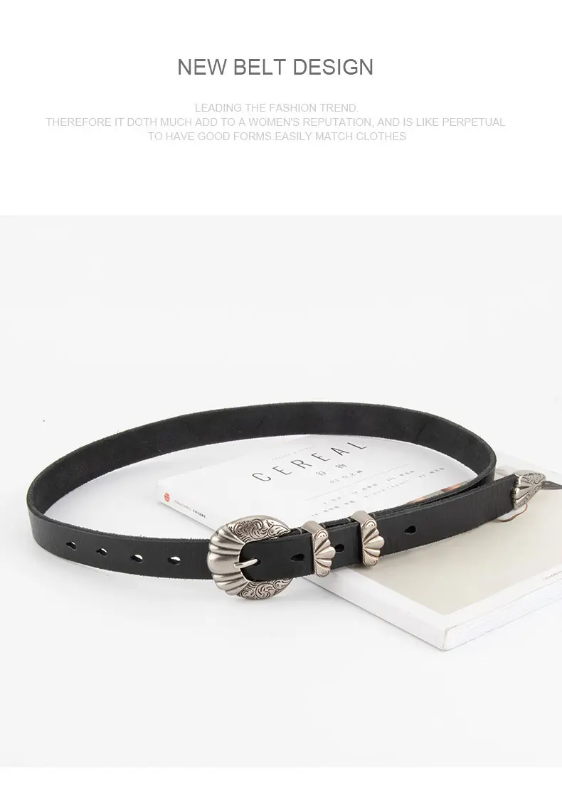 Black Cross-Buckle Belt for Women European Carved Buckle — feature 11