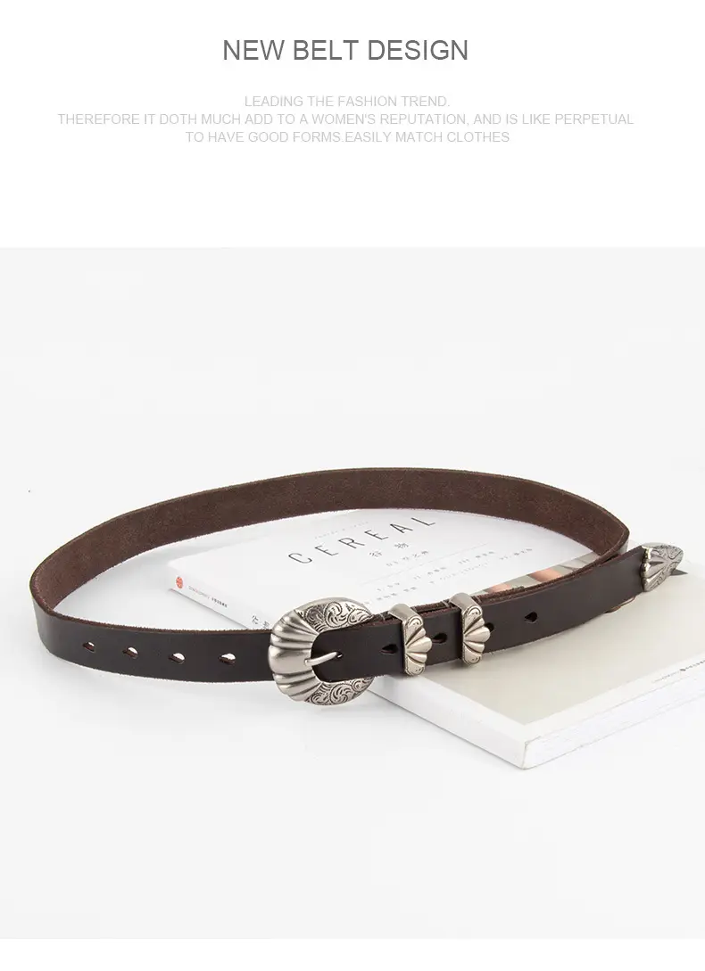 Black Cross-Buckle Belt for Women European Carved Buckle — feature 12