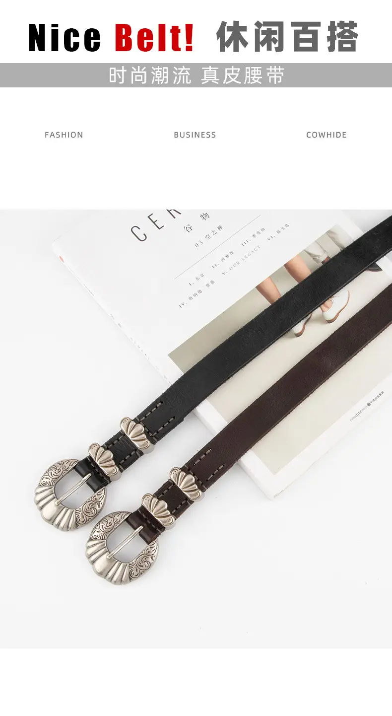 Black Cross-Buckle Belt for Women European Carved Buckle — feature 3