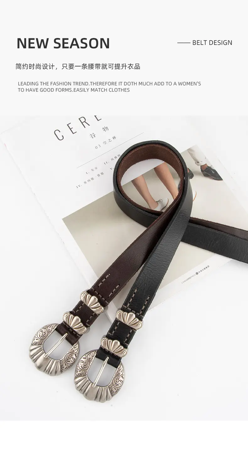 Black Cross-Buckle Belt for Women European Carved Buckle — feature 4