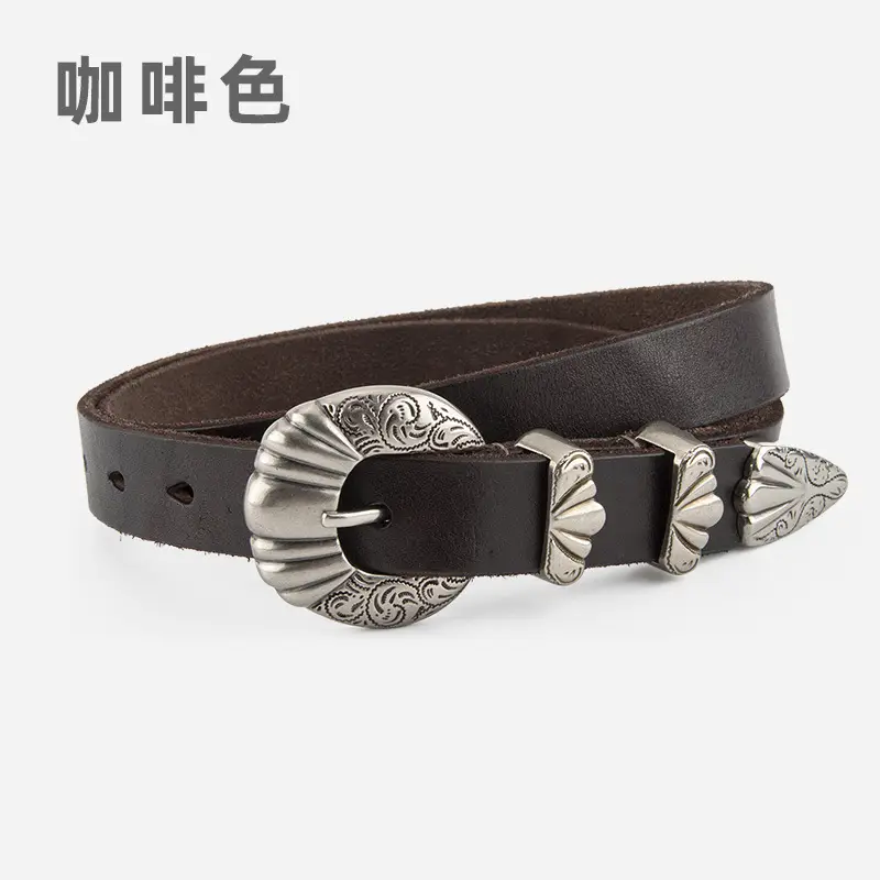 Black Cross-Buckle Belt for Women European Carved Buckle