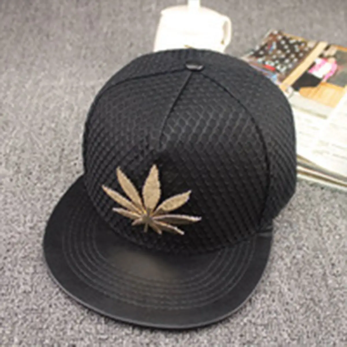 Men Women Blue Mesh Cap with Gold Leaf Design - Image 7