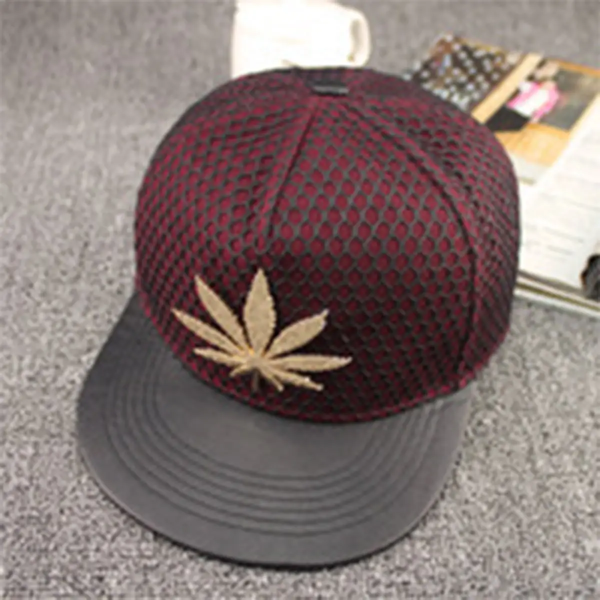 Men Women Blue Mesh Cap with Gold Leaf Design — feature 6