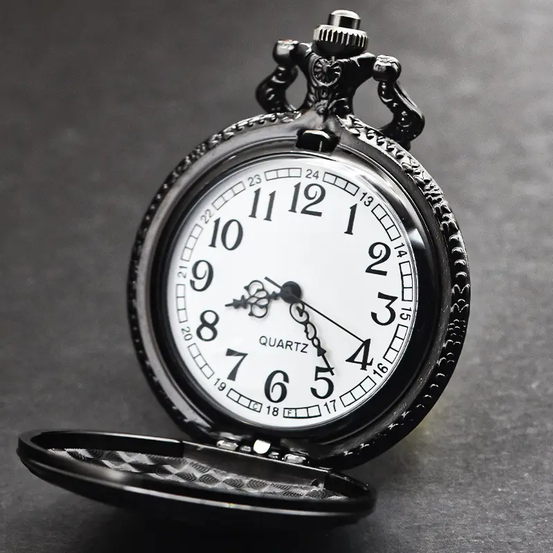 Retro Bronze Pocket Watch with Roman Numeral & Chain