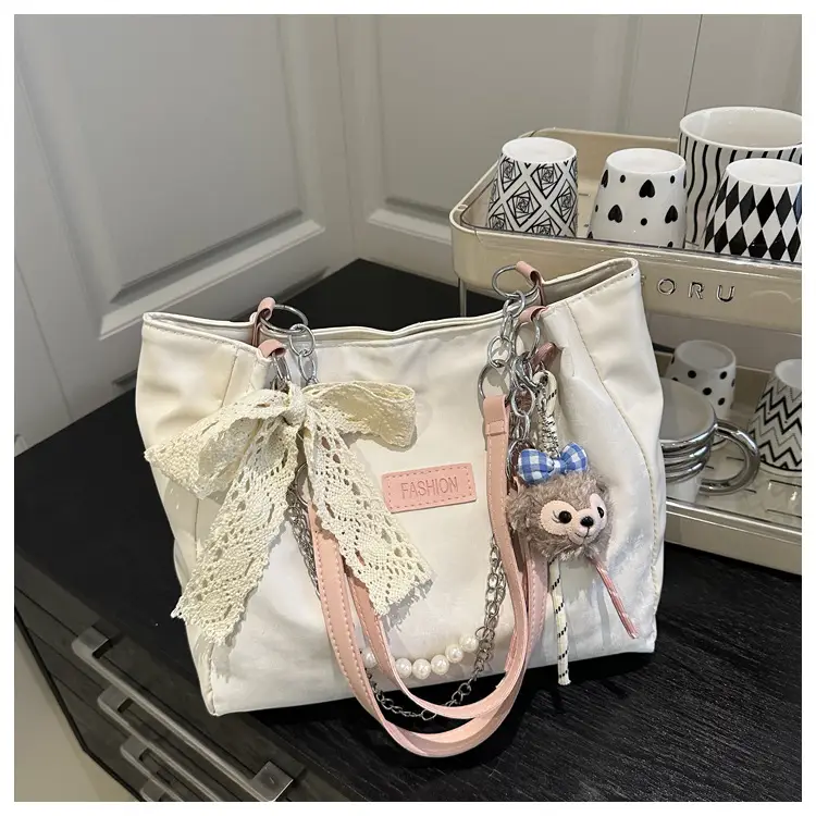 Women's Chain Strap Shoulder Bag with Pearl Lace — feature 21