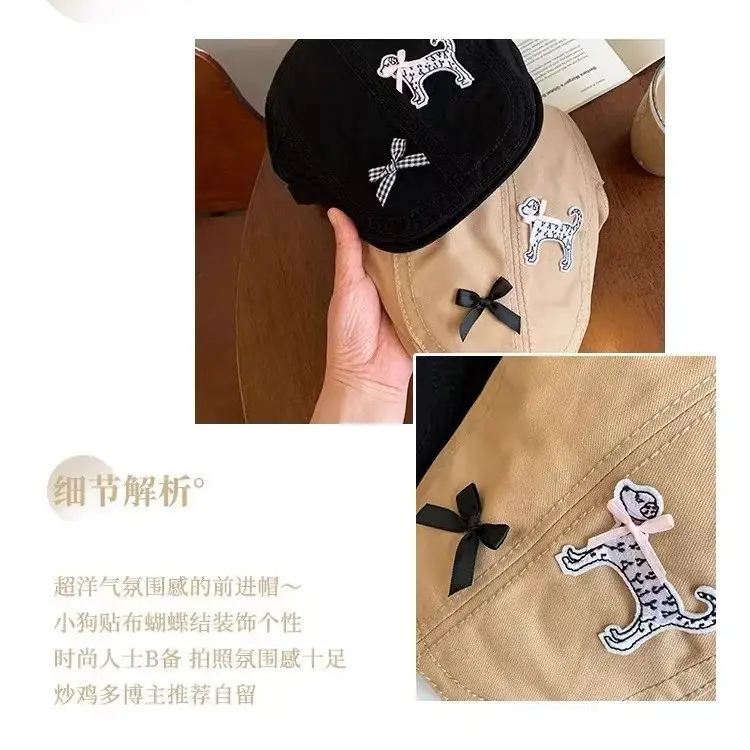 Spring Y2K Black Cartoon Dog Hat with Retro Duckbill Beret - Image 6