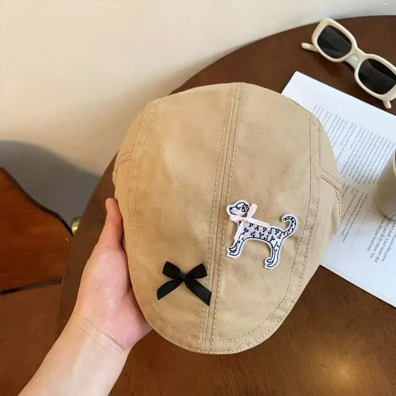 Spring Y2K Black Cartoon Dog Hat with Retro Duckbill Beret - Image 2