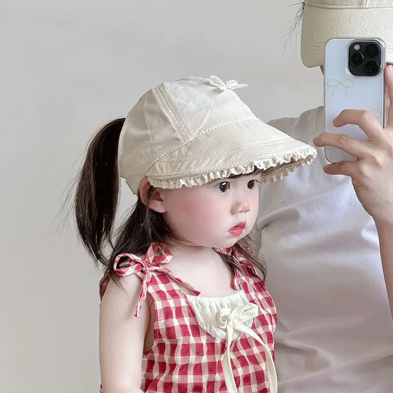 Baby's Brown Bow Cap with Pom Pom Edge — feature 6