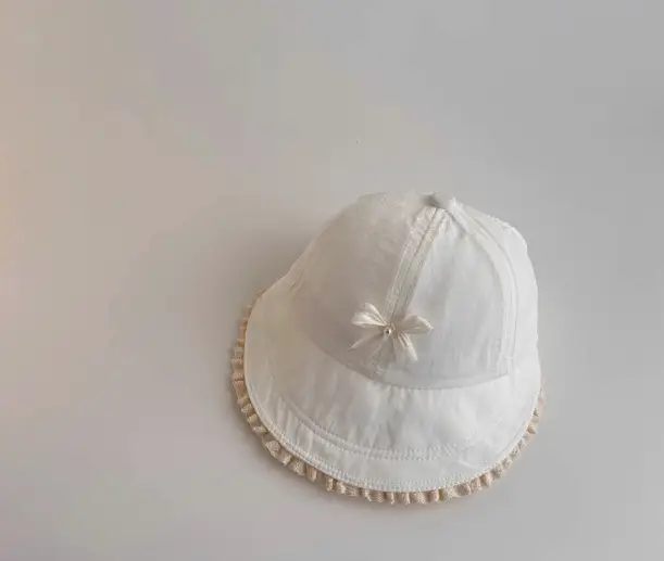 Baby's Brown Bow Cap with Pom Pom Edge - Image 2