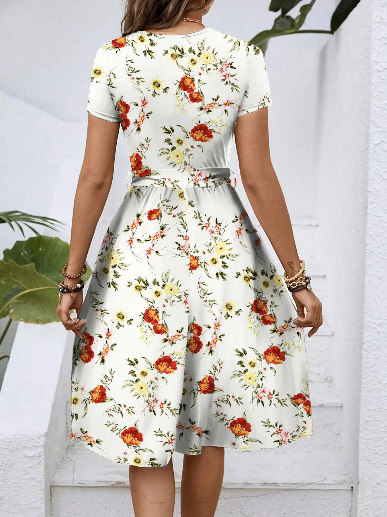 Women Floral Print Mid-Length Dress White — feature 4