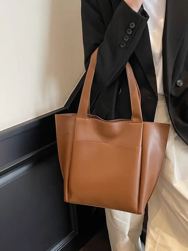 Women Large Capacity Tote Bag Brown Leather 2026 - Image 6