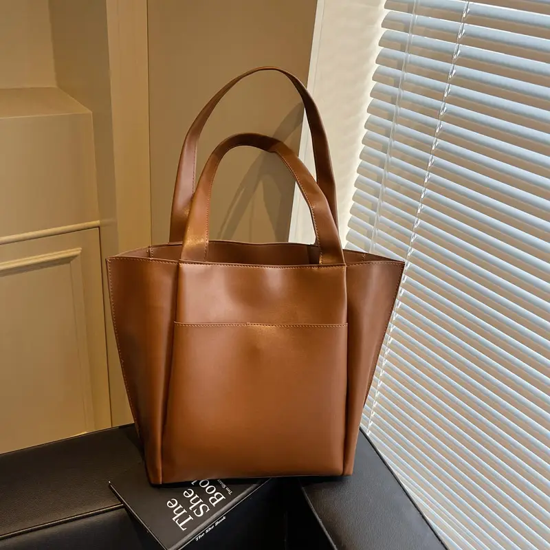 Women Large Capacity Tote Bag Brown Leather 2026 - Image 3
