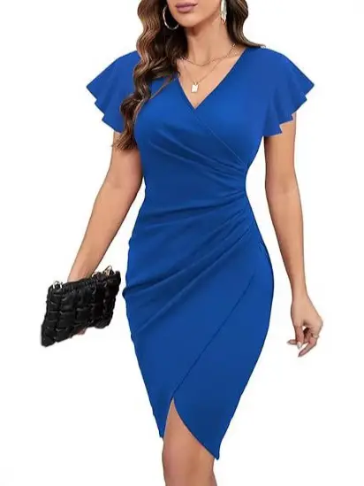 Black V-Neck Pleated Coat for Women