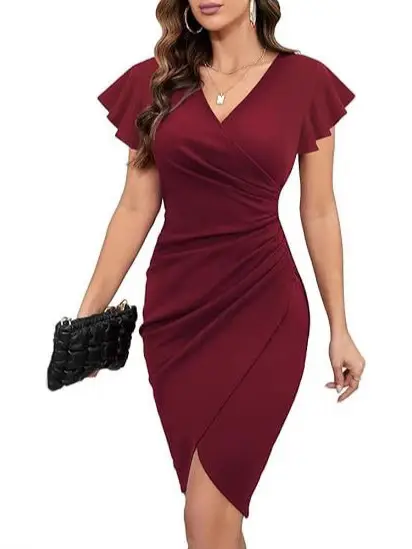 Black V-Neck Pleated Coat for Women